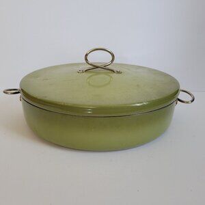 Vintage MCM Royal Chef Lotus Pattern Green Metal Pot With Lid
